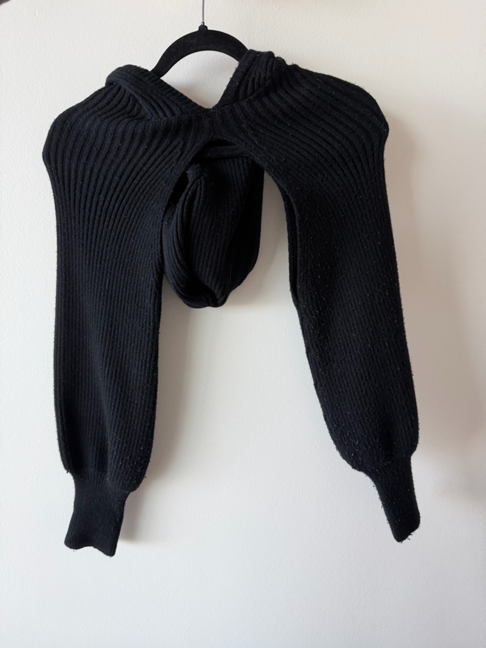 Zara Black Ribbed Knit Wrap Top